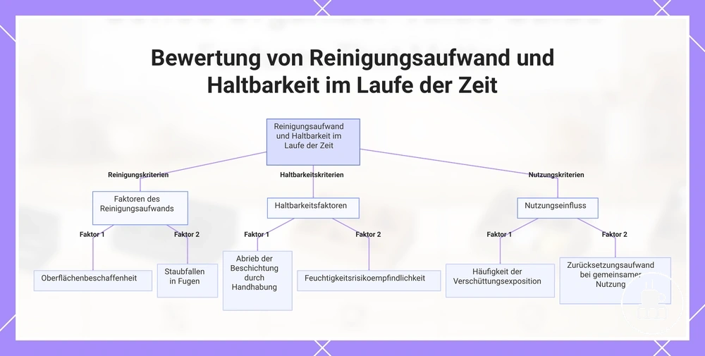 Bewertung von Reinigungsaufwand und Haltbarkeit im Laufe der Zeit