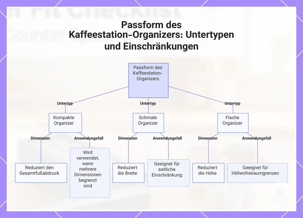 Passform des Kaffeestation-Organizers: Untertypen und Einschränkungen