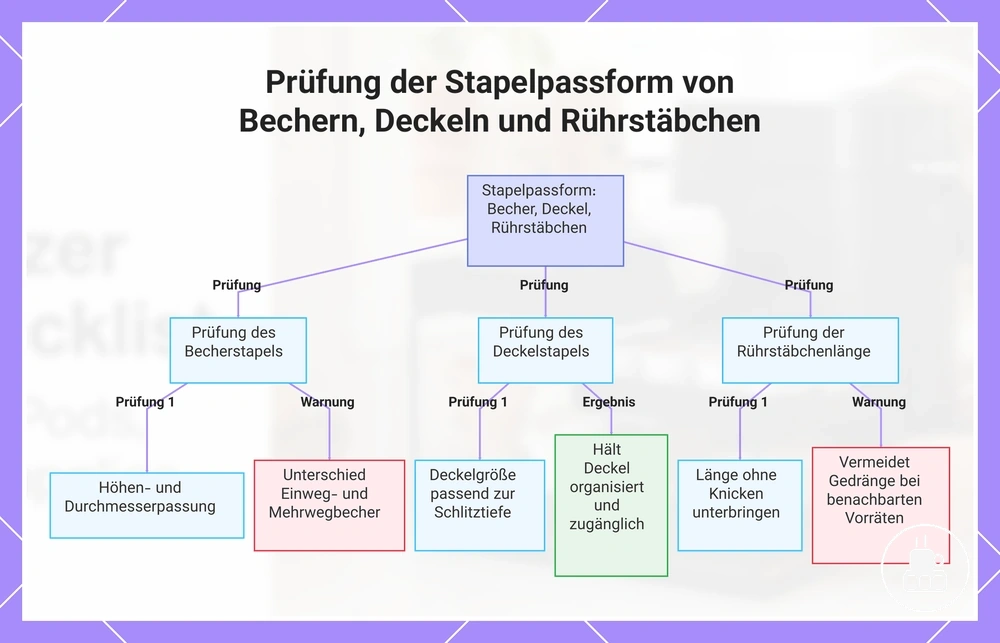 Prüfung der Stapelpassform von Bechern, Deckeln und Rührstäbchen