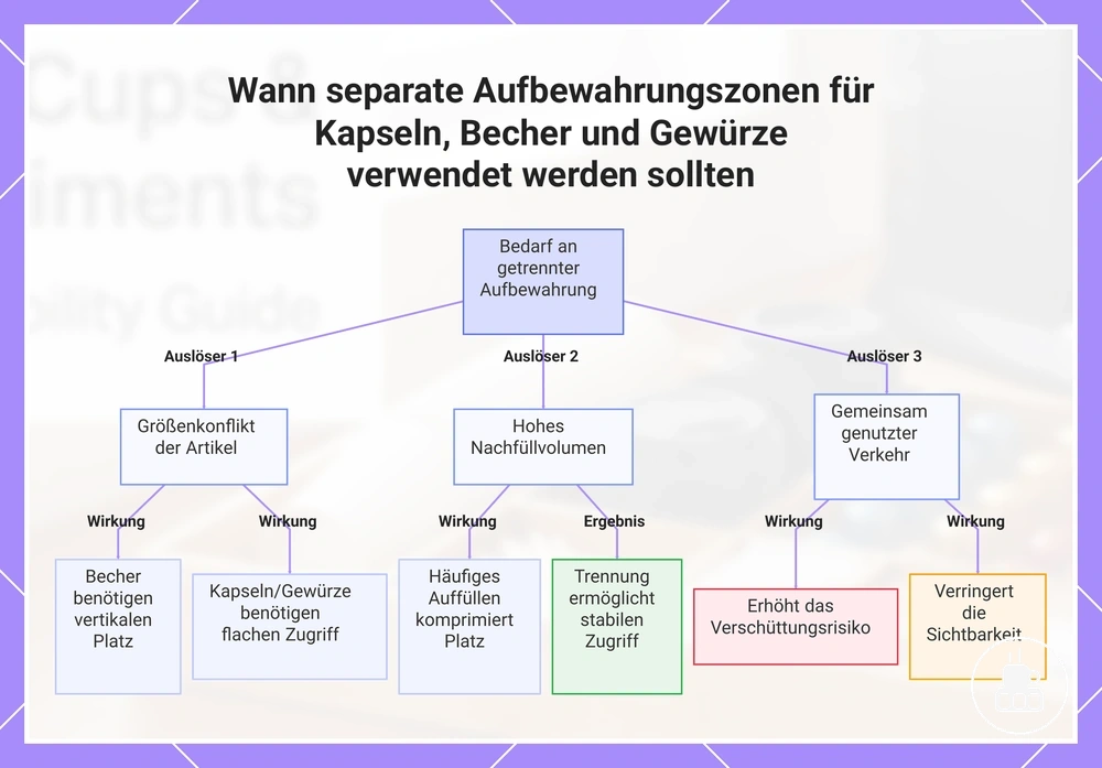 Wann separate Aufbewahrungszonen für Kapseln, Becher und Gewürze verwendet werden sollten