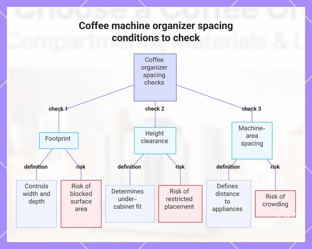 Coffee machine organizer spacing conditions to check
