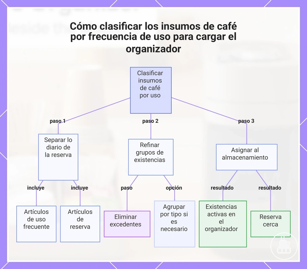 Cómo clasificar los insumos de café por frecuencia de uso para cargar el organizador