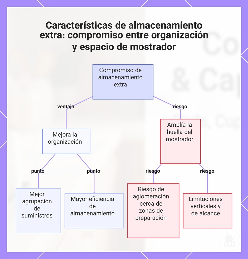 Características de almacenamiento extra: compromiso entre organización y espacio de mostrador