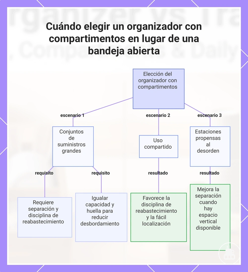 Cuándo elegir un organizador con compartimentos en lugar de una bandeja abierta