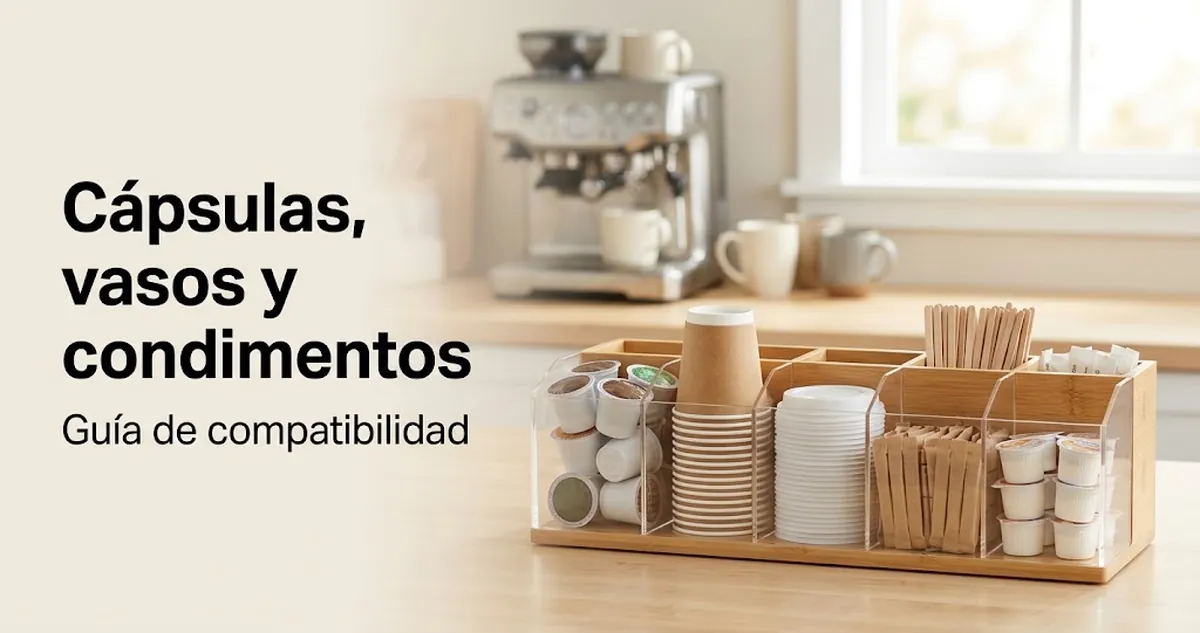 Organizador para estación de café con cápsulas, vasos desechables, tapas, removedores, edulcorantes y condimentos