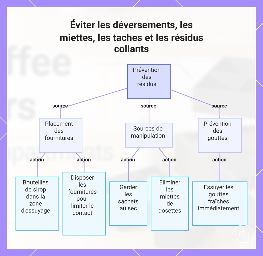 Éviter les déversements, les miettes, les taches et les résidus collants