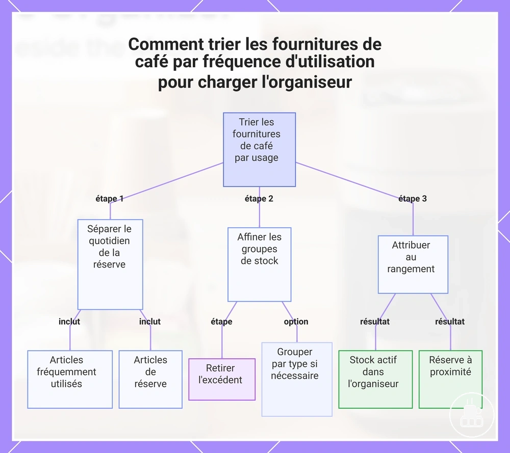 Comment trier les fournitures de café par fréquence d'utilisation pour charger l'organiseur