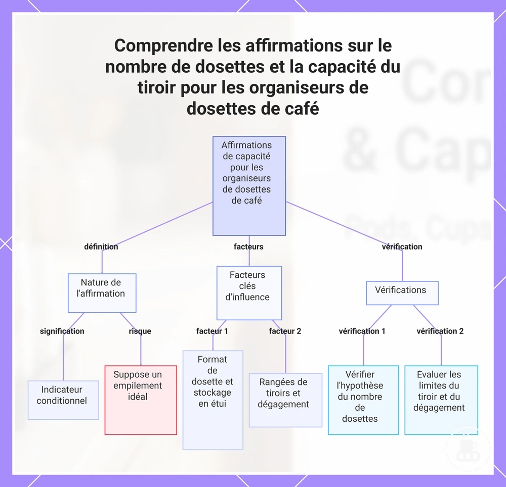 Comprendre les affirmations sur le nombre de dosettes et la capacité du tiroir pour les organiseurs de dosettes de café