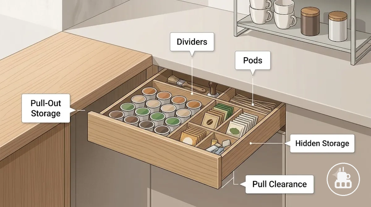 organiseur de tiroir pour coin café avec rangement à tiroir divisé pour dosettes et sachets