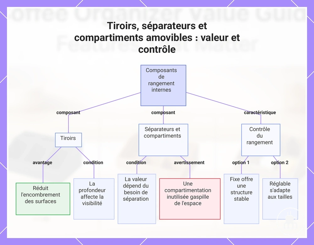 Tiroirs, séparateurs et compartiments amovibles : valeur et contrôle