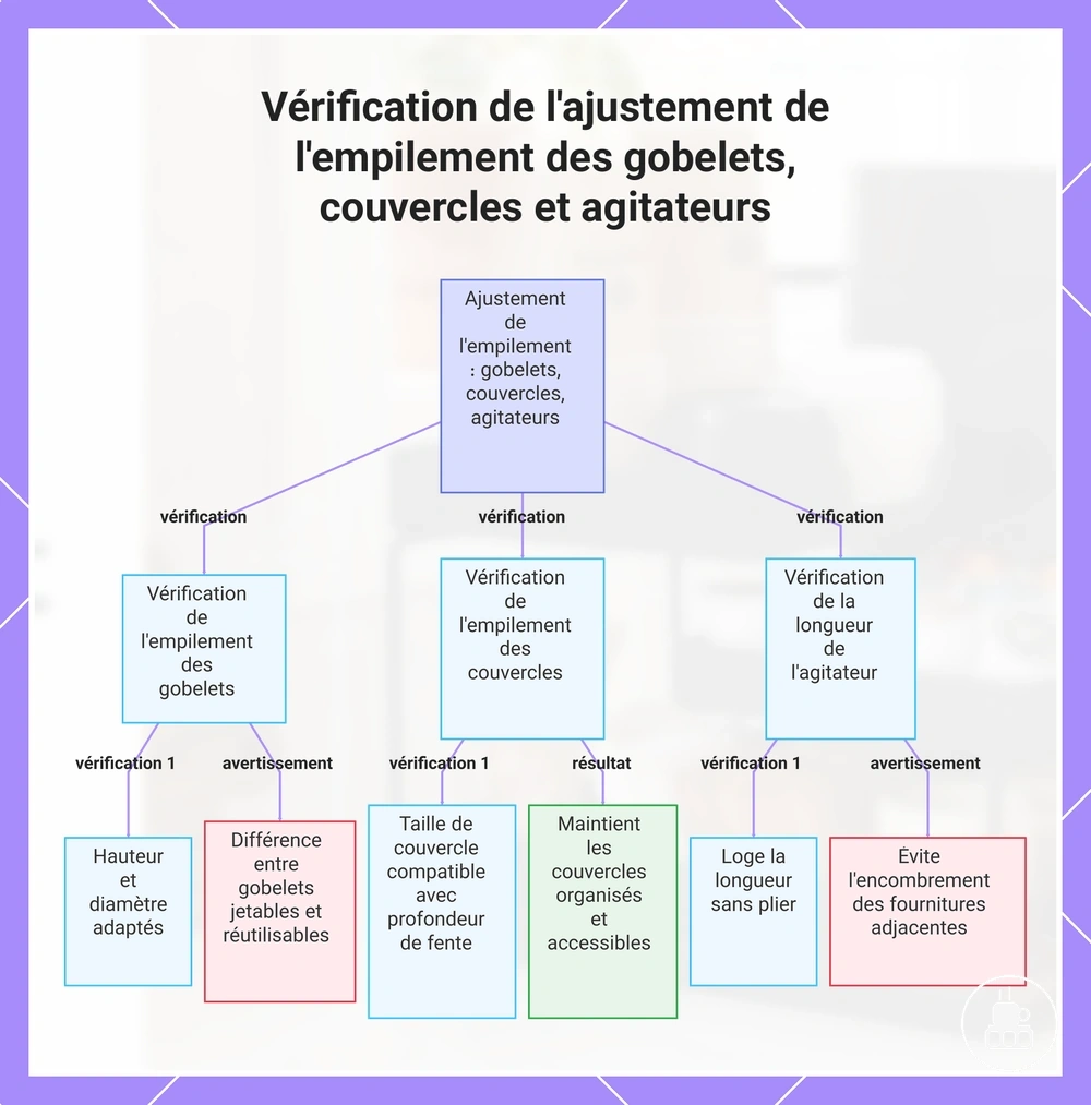 Vérification de l'ajustement de l'empilement des gobelets, couvercles et agitateurs