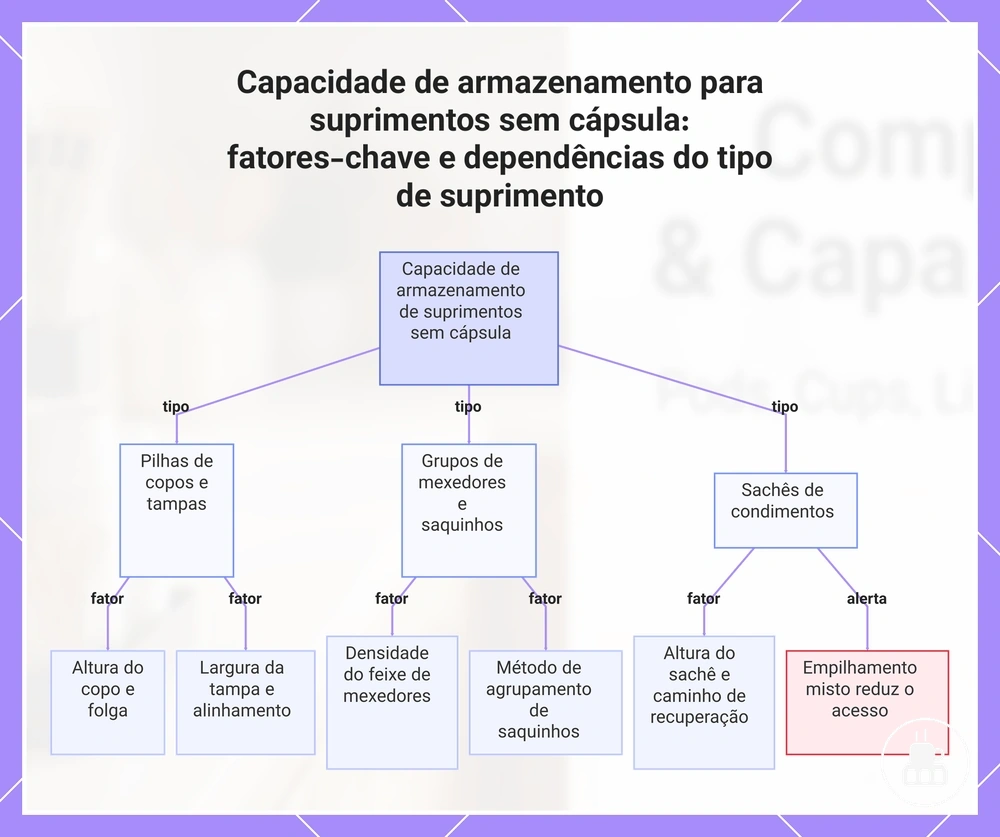Capacidade de armazenamento para suprimentos sem cápsula: fatores-chave e dependências do tipo de suprimento