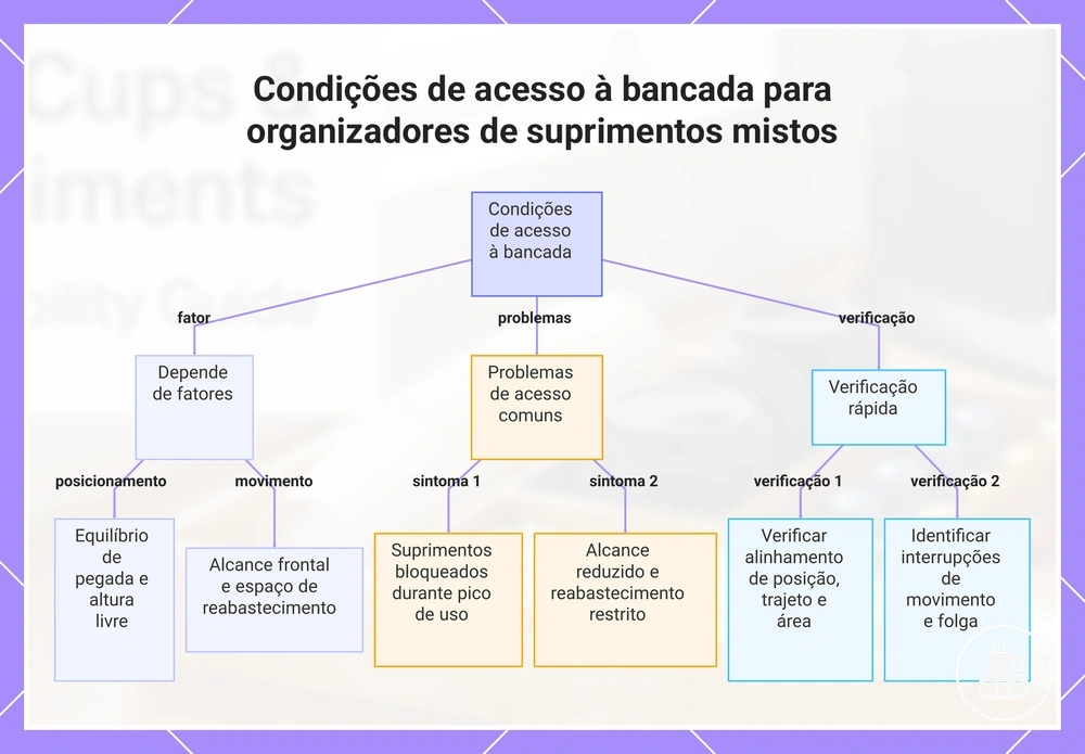 Condições de acesso à bancada para organizadores de suprimentos mistos
