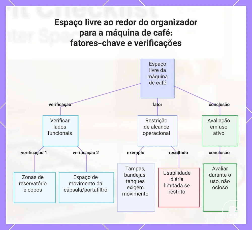 Espaço livre ao redor do organizador para a máquina de café: fatores-chave e verificações
