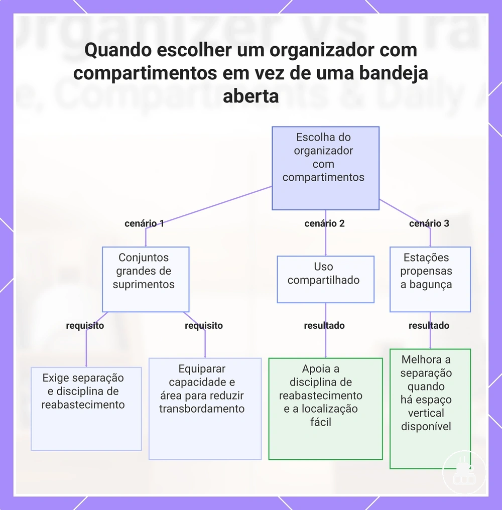 Quando escolher um organizador com compartimentos em vez de uma bandeja aberta