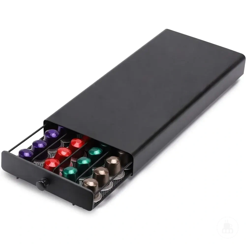 Tezgâh için 40 kapsül kapasiteli metal kahve kapsülü çekmece düzenleyici