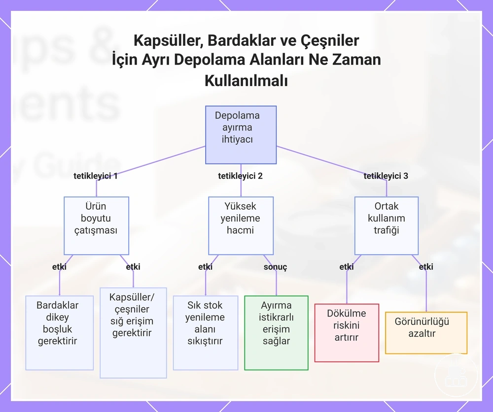 Kapsüller, Bardaklar ve Çeşniler İçin Ayrı Depolama Alanları Ne Zaman Kullanılmalı